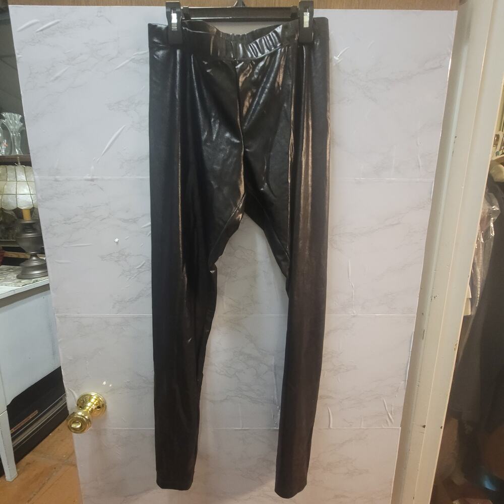 INC International Concepts Black Faux Leather Leggings Large Y2K Chic High Shine